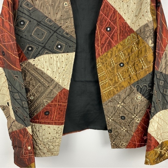 Parsley & Sage Autumn Fall Boho Patchwork Embroidered Open Front Jacket Medium - Picture 5 of 13